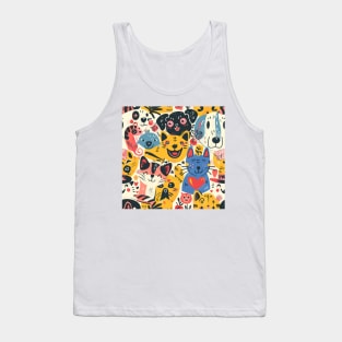 Eclectic Happy Pets and Nature Pattern Tank Top